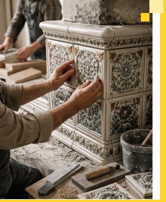 Изразцовые камины под ключ в Вологде: проект и монтаж