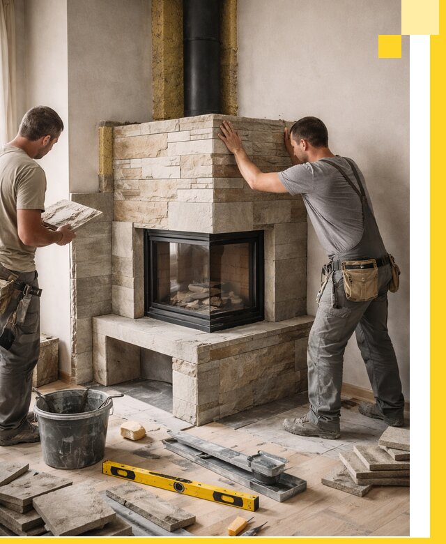 Угловые камины под ключ проект, монтаж и отделка в Вологде