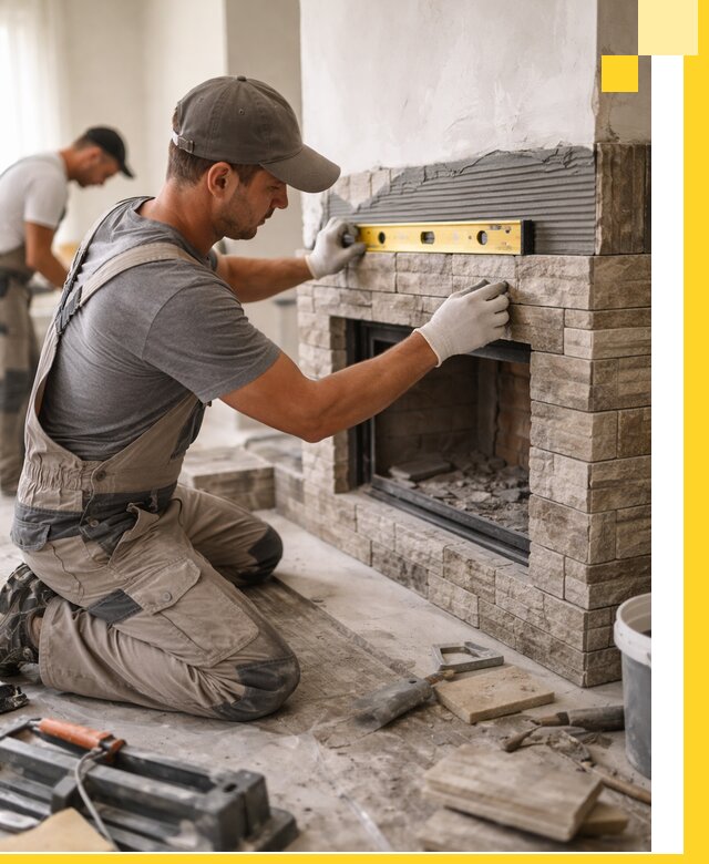 Облицовка каминов в Вологде, монтаж и отделка натуральным камнем