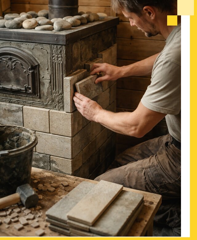 Облицовка банных печей в Вологде профессиональная отделка