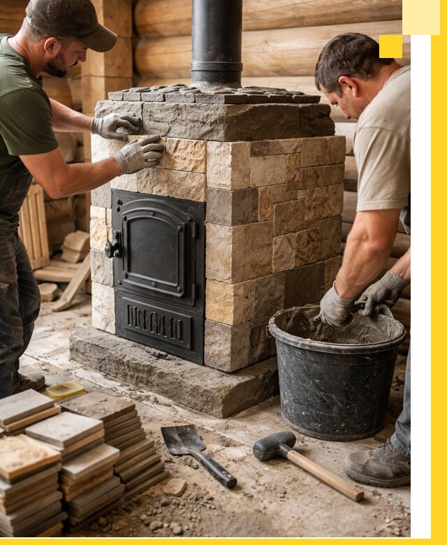 Облицовка банной печи под ключ в Вологде: камень и плитка