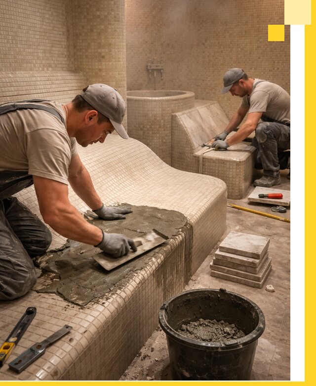 Лежаки для хамама под ключ в Вологде, проект и монтаж